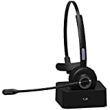 Bluetooth Headset Pro | Noise Cancelling (with Charging Dock) Over The Head Cell Phone Headsets with Noise Cancelling Microphone, Comfort-fit Truck Driver Headset for Call Center, Office, Skype