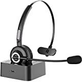 Bluetooth Headset with microphone,[2020]Sanfant V5.0 Trucker Bluetooth Headset with Mic Noise Canceling, 18hr Talk Time & Extra 200hr Power by Charge Base, Car Wireless Headset for Cell Phone/PC/Skype