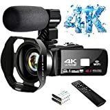 4K Video Camera Ultra HD Camcorder 48.0MP IR Night Vision Digital Camera WiFi Vlogging Camera with External Microphone and Lens Hood, 3 in Touch Screen (V4G)