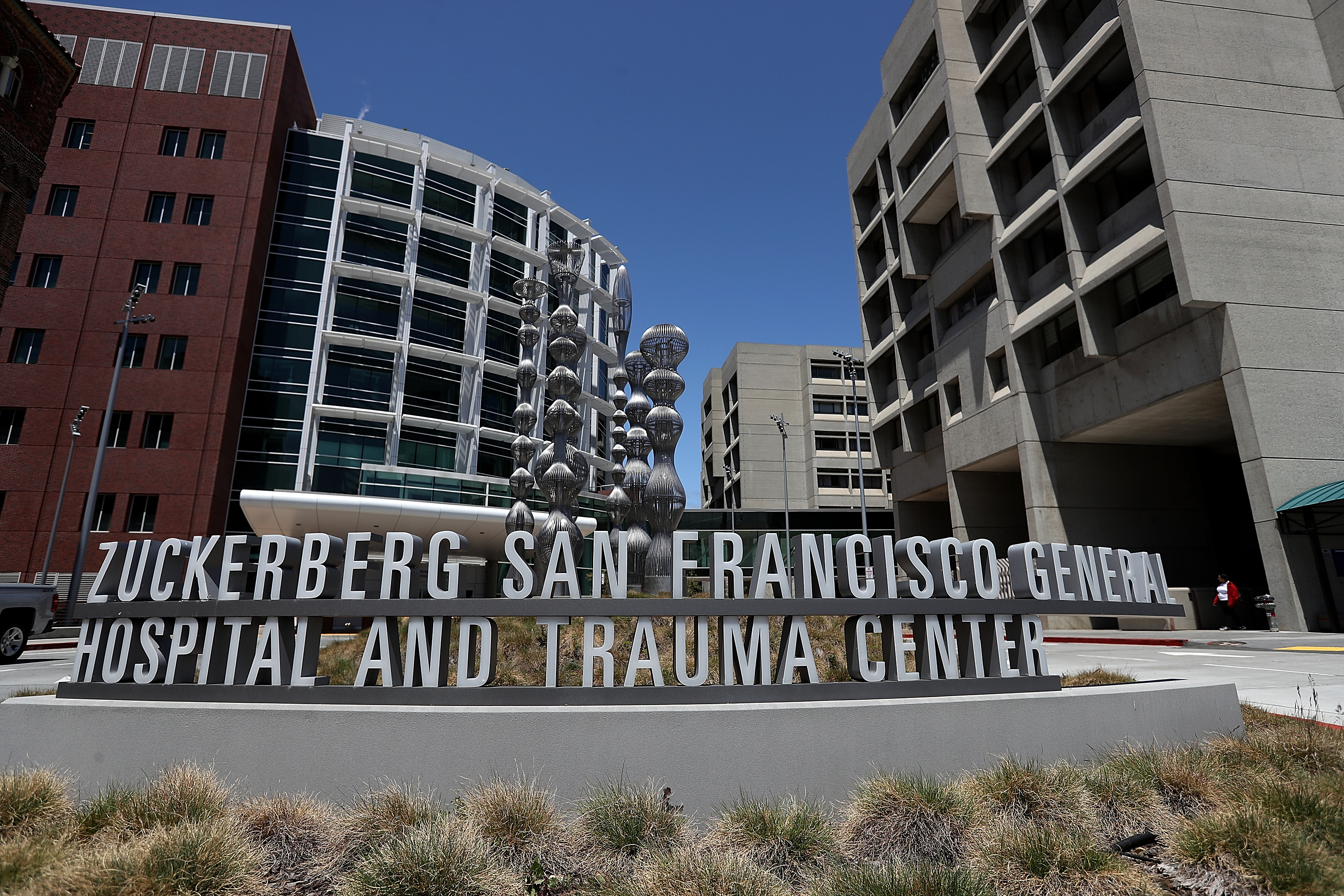 The sign outside the buildings reads “Zuckerberg San Francisco General Hospital and Trauma Center.”