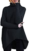 ANRABESS Womens Turtleneck Long Batwing Sleeve Asymmetric Hem Casual Pullover Sweater Knit Tops