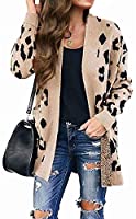 ZESICA Women's Long Sleeves Open Front Leopard Print Knitted Sweater Cardigan Coat Outwear with Pockets