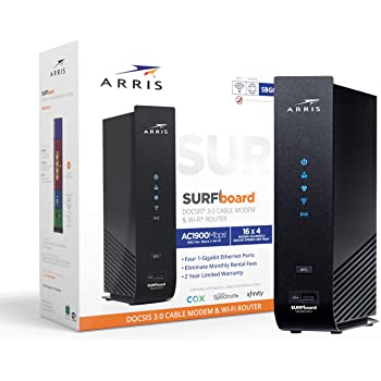 Arris SURFboard (16x4) Docsis 3.0 Cable Modem Plus AC1900 Dual Band Wi-Fi Router, Certified for Xfinity, Spectrum, Cox & More (SBG6950AC2),Black