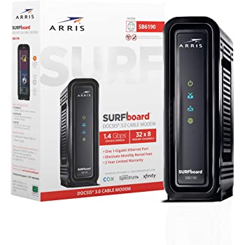 ARRIS SURFboard SB6190 DOCSIS 3.0 Cable Modem, Approved for Cox, Spectrum, Xfinity & others (Black)