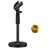 Moukey MMs-2 Adjustable Desk Mic Stand Desktop Tabletop Table Top Short Microphone Stand with Non-Slip Mic Clip For Blue Yeti Snowball