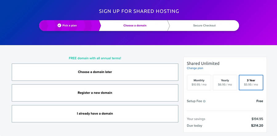 DreamHost account sign-up.