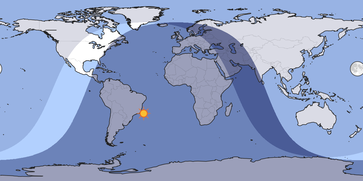 Map showing which part of the Earth the Moon is currently above the horizon at.