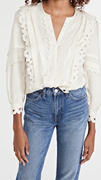 Rebecca Taylor - Long Sleeve Embroidered Silk Blouse