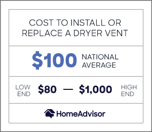 the cost to install or replace a dryer vent is $100 or $80 to $1,000.