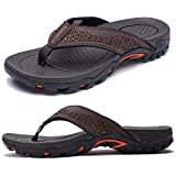 KIIU Mens Flip Flop Indoor and Outdoor Thong Sandals Beach Slippers Brown 2, 13