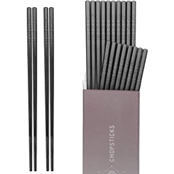 Hiware 10 Pairs Fiberglass Chopsticks - Reusable Chopsticks Dishwasher Safe, 9 1/2 Inches - Black