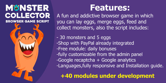 Monster Collector - Browser Game Php Script - Cover Image