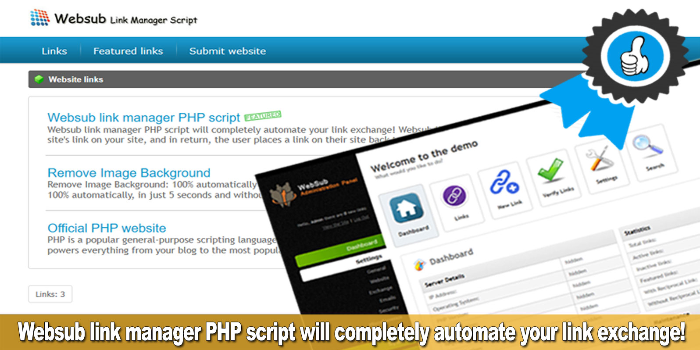 Websub reciprocal link manager PHP script - Cover Image