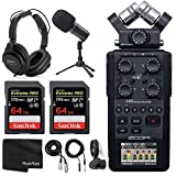 Zoom H6 All Black Six Track Portable Recorder Podcasting Bundle with Zoom Dynamic Mic + Headphones + Accessories