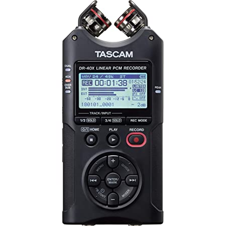 Tascam DR-40X Four-Track Digital Audio Recorder and USB Audio Interface, Black