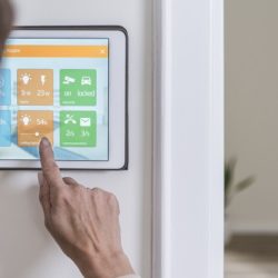 Woman using smart home screen