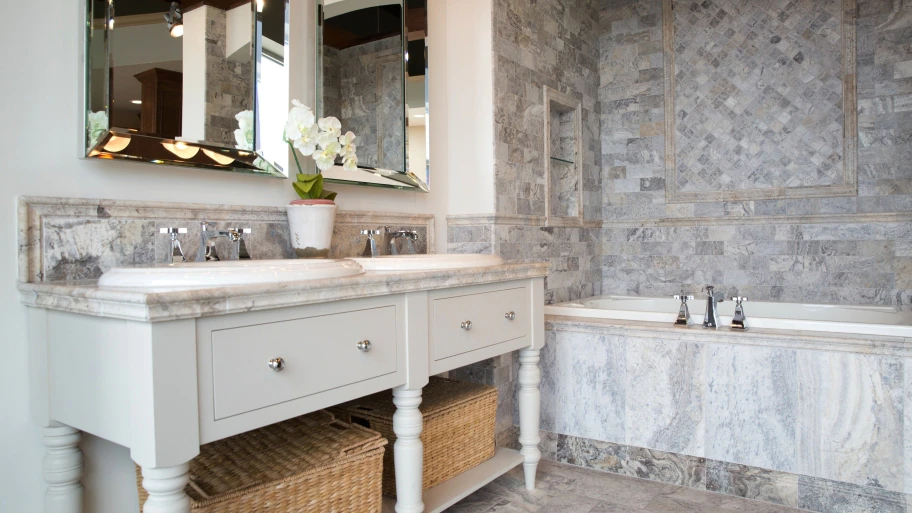 trendy bathroom remodel with stone (Photo by Brandon Smith)