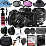 Canon EOS M50 Mark II Mirrorless Digital Camera 24.1MP Sensor with EF-M 15-45mm is STM Lens, SanDisk 32GB Memory Card, Gadget Bag, Tripod and A-Cell Accessory Bundle (Black)