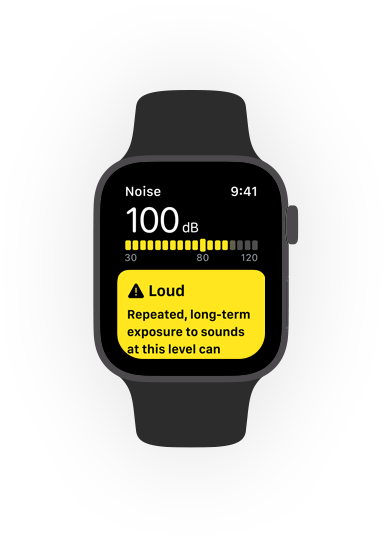 Noise app alert for loud sounds on Apple Watch.