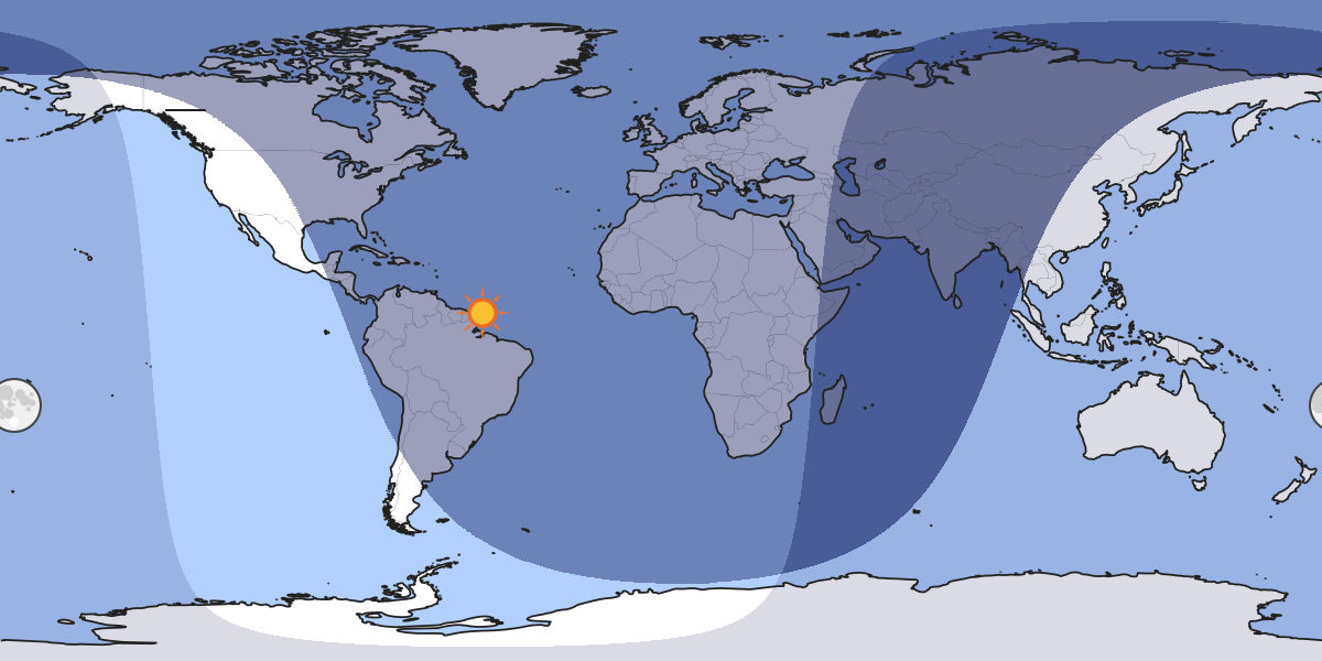 Map showing which part of the Earth the Moon is currently above the horizon at.