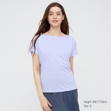 Women Drape Crew Neck Short-Sleeve T-Shirt, Light Purple, Medium