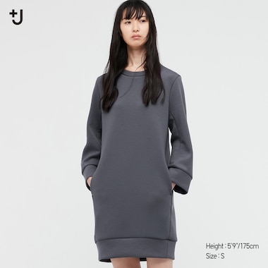 Women +J Dry Sweat Long-Sleeve Dress, Dark Gray, Medium