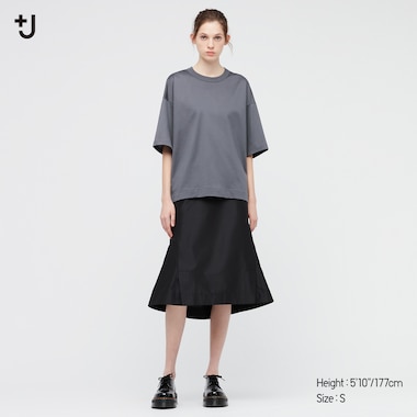 Women +J Supima Cotton Oversized Half-Sleeve T-Shirt, Dark Gray, Medium