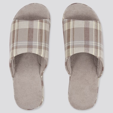Linen Open-Toe Rubber-Soled Slippers, Beige, Medium