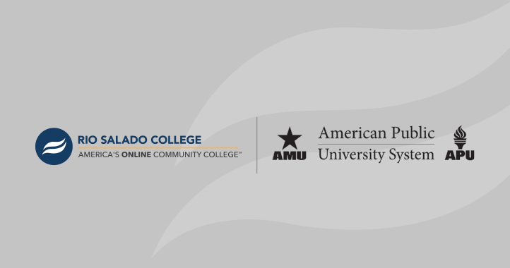 Images of Rio Salado College and American Public University System logos and text with college names