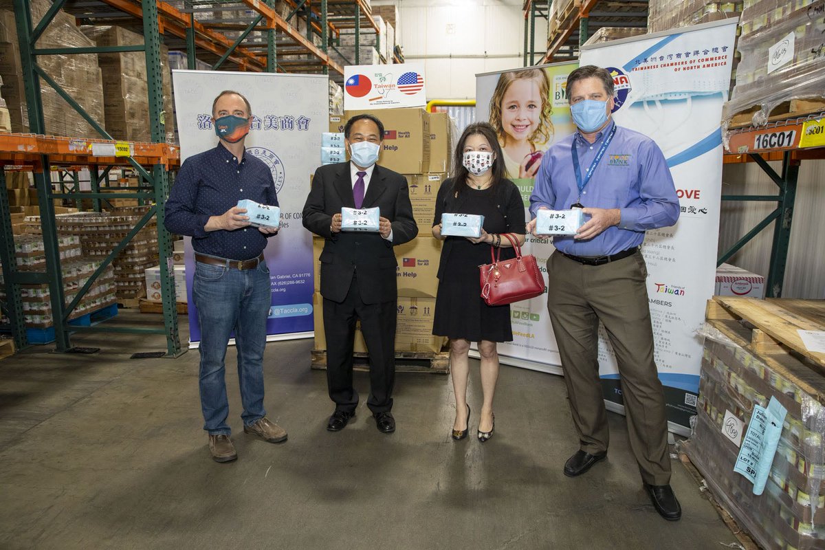 Congressman Adam Schiff, the Taiwanese American Chamber of Commerce and the Taipei Economic and Cultural Office representatives visiting the LA Regional Food Bank pictured here with CEO Michael Flood.