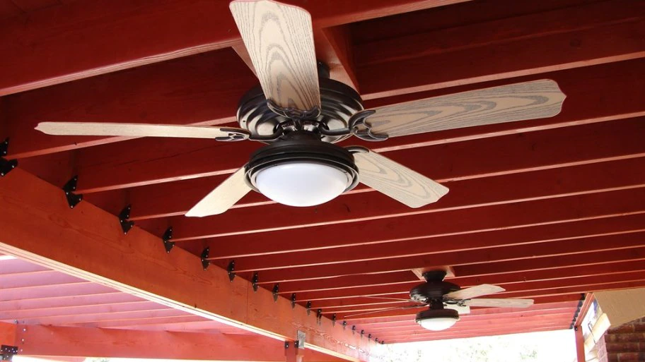 ceiling fan installed in outdoor patio area