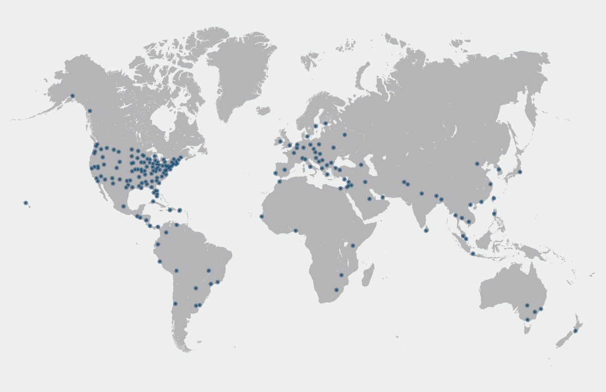 Map shows all AP bureau locations across the globe