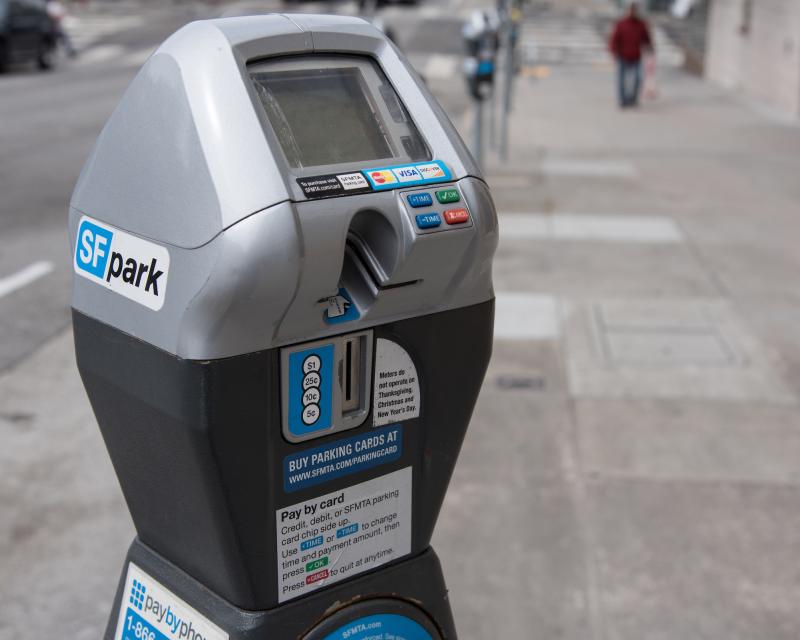 SFpark meter with sign