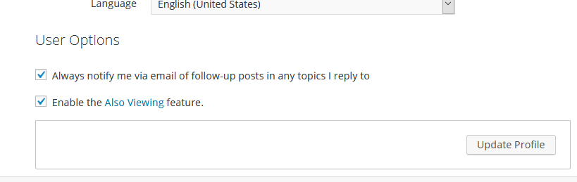 Screendump of User Otions settings in Forum Profile