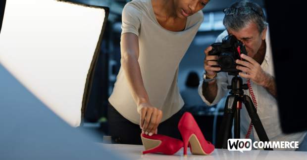 business owners taking pictures of red shoes