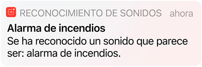 Alerta de Reconoci­miento de Sonidos para una alarma de incendio en el iPhone.