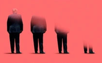 A gradually disappearing Donald Trump, seen from behind