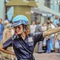 A photo of a motorcycle cop directing traffic outside Haymarket Square in Boston in 1979