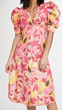 FARM Rio - Pink Papaya Salad Button Down Midi Dress