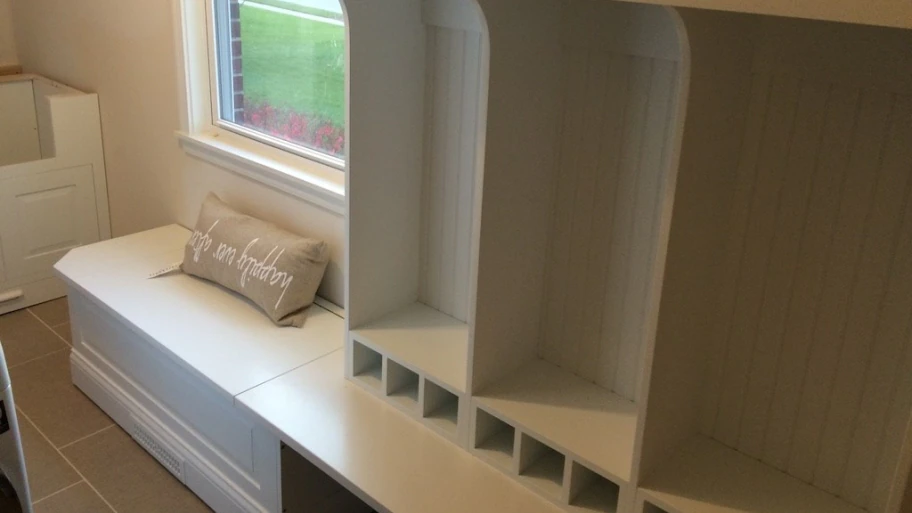 white mudroom cabinets