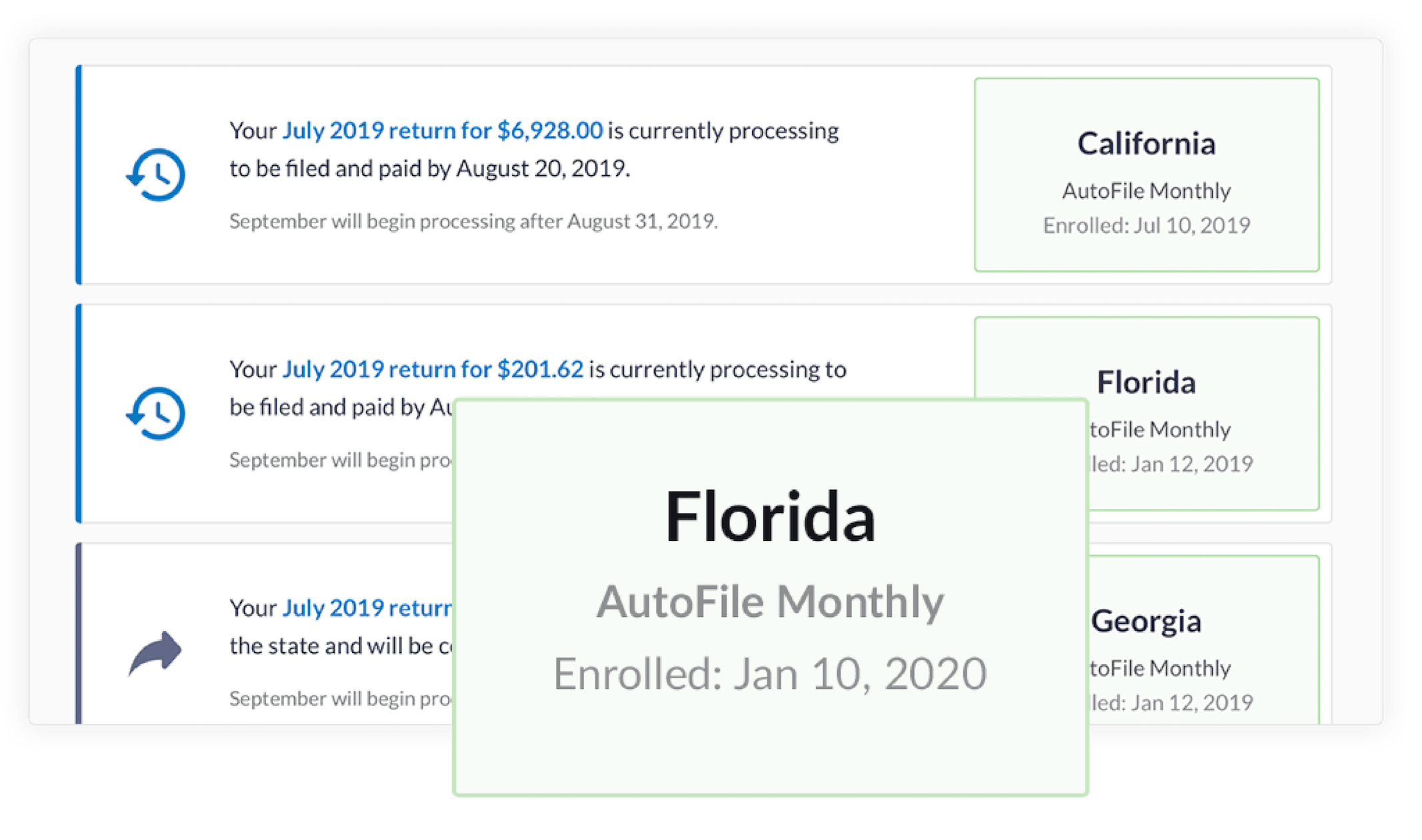 TaxJar AutoFile Dashboard Screenshot