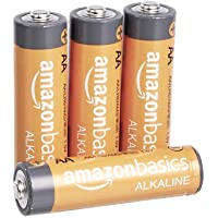 Amazon Basics 4 Pack AA High-Performance Alkaline Batteries, 10-Year Shelf Life, Easy to Open Value Pack