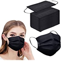 50pcs Black Disposable Face Masks Breathable 3-ply Mask