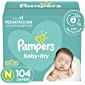 Diapers Size Newborn/Size 0 (< 10 lb), 104 Count - Pampers Baby Dry Disposable Baby Diapers, Super Pack