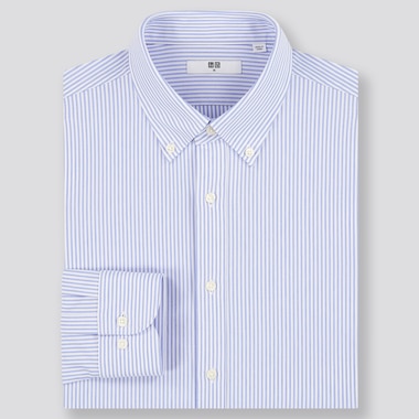 Men Easy Care Comfort Striped Long-Sleeve Shirt, Blue, Medium