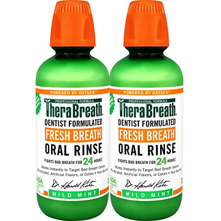 TheraBreath Fresh Breath, 24 Hour Dentist Formulated Oral Rinse, Mild Mint, 16 Oz (Pack of 2)