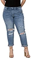 VERVET by Flying Monkey Plus Size Distressed Stretch Boyfriend Jeans