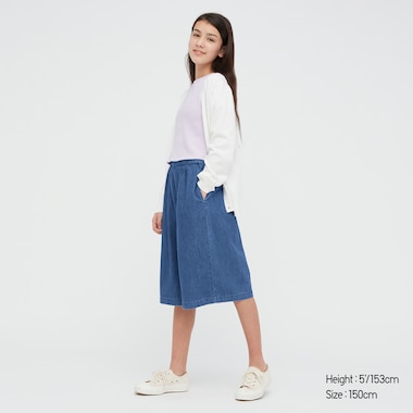 Girls Soft Denim Skirt Pants (Online Exclusive), Blue, Medium