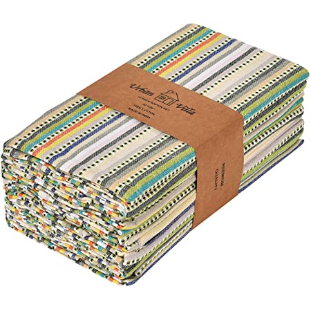 Urban Villa Multi Dobby Beige Stripes Dinner Napkins Premium Quality 100% Cotton Set of 12 Size 20X20 Inch,Over sized Cloth Napkins with Mitered Corners Ultra Soft Durable Hotel Quality