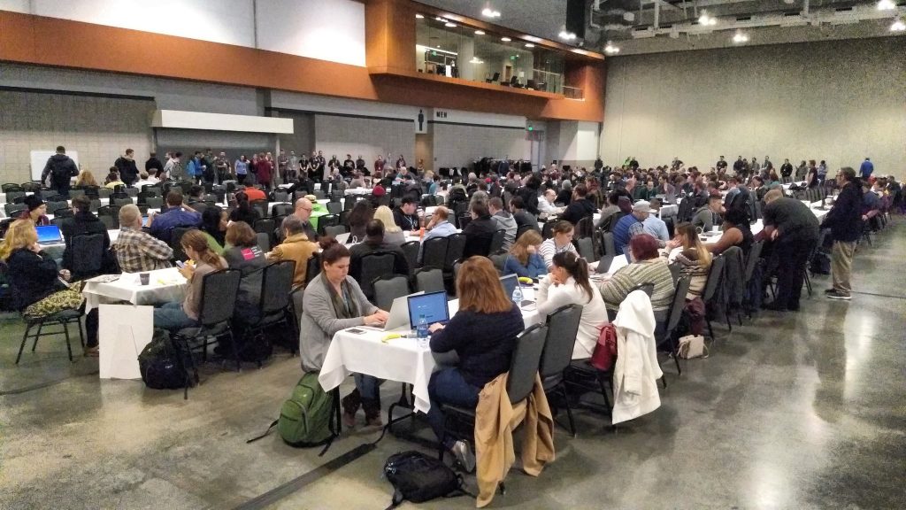 A photo of WordCamp US 2018 Contributor day. Image Credit to @harryjackson1221